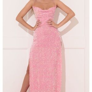 pink sequin prom dress